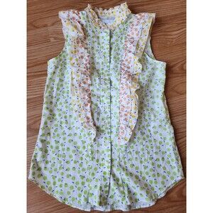 THE SHIRT BY ROCHELLE BEHRENS Fruit Ruffle Sleeveless Button Up Woman's Sz. S